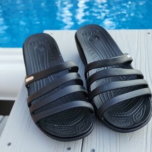 CROCS Black Strappy Slide Sandals